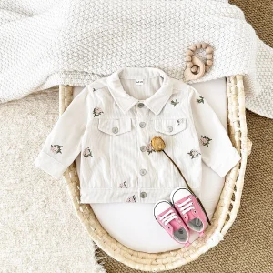 Autunno Vestiti per bambini Cappotto Neonate Giacche Fiore Ricamo Elegante Cappotto sportivo Denim Top Abbigliamento per bambini Ins Abbigliamento da lavoro 1