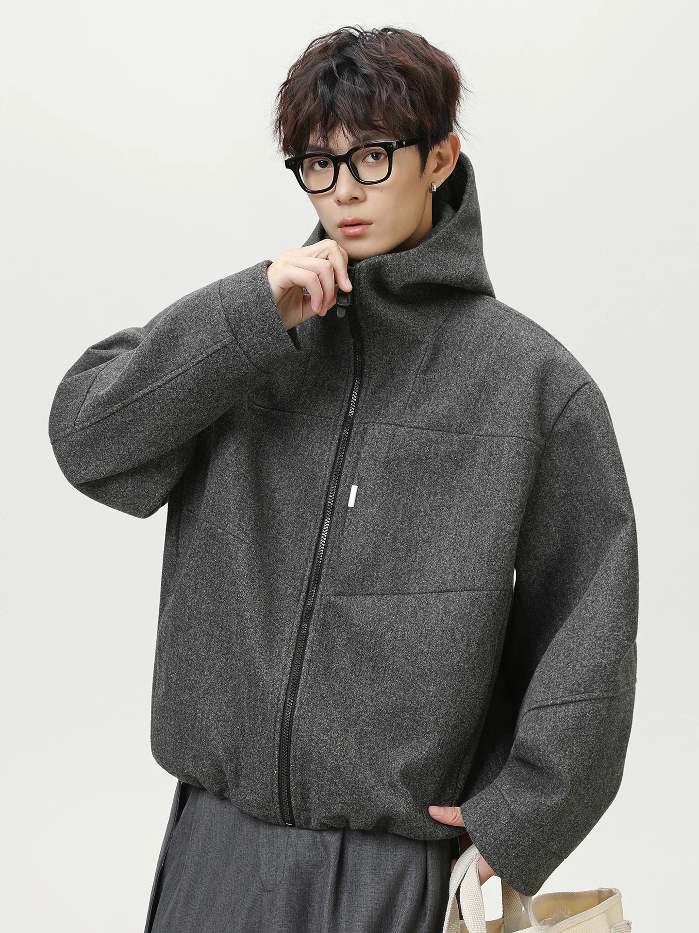 Giacca da lavoro in tweed da uomo autunno/inverno nuova giacca corta con cappuccio ampia silhouette ispessita calda per pendolarismo 2