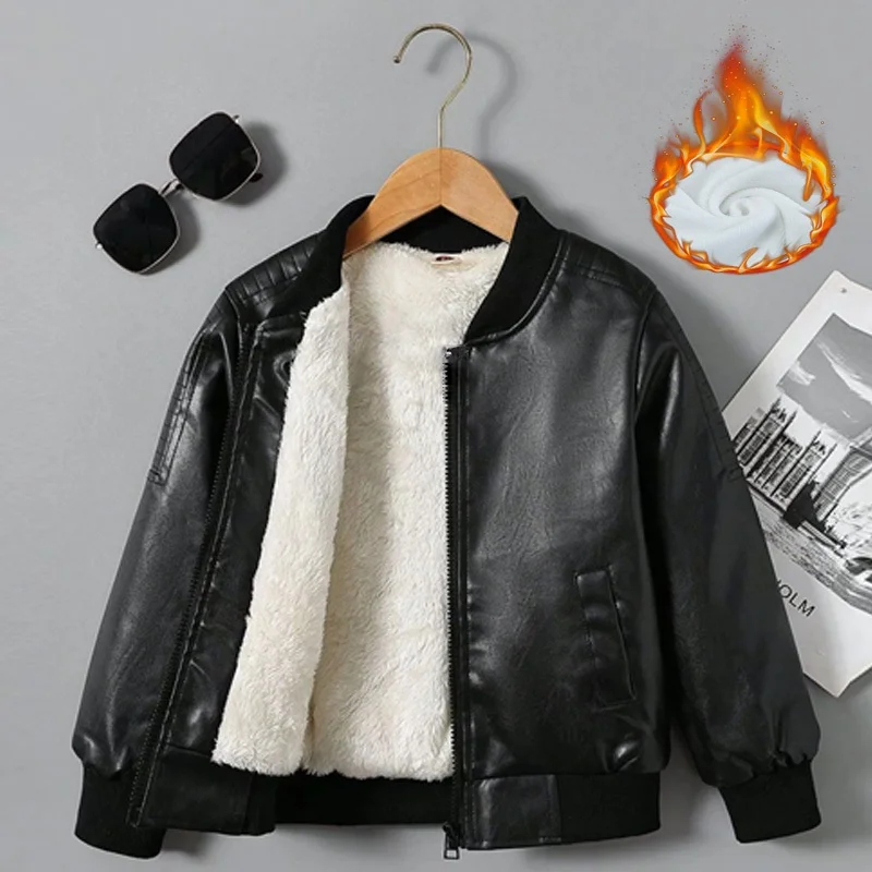 2-14Y Ragazzi Giacche di pelle spesse Ragazze Inverno Peluche Cappotti di velluto Bambini Caldo Capispalla in pelle PU Bambini Autunno Abbigliamento moda 3