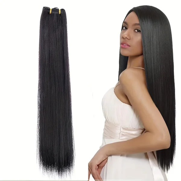 Estensioni del tessuto dei capelli sintetici lisci per le donne 60g clip facile nera naturale in fasci di capelli lunghi resistenti al calore non remy 1