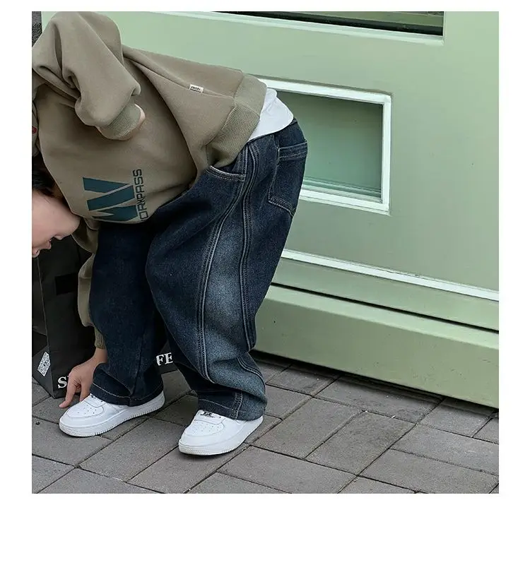 2-12Y Bambini Ragazzi Pantaloni in denim di un pezzo in pile addensato Autunno Inverno Casual Bambini Neonati maschi Pantaloni Bambino Ragazzi Jeans caldi 6