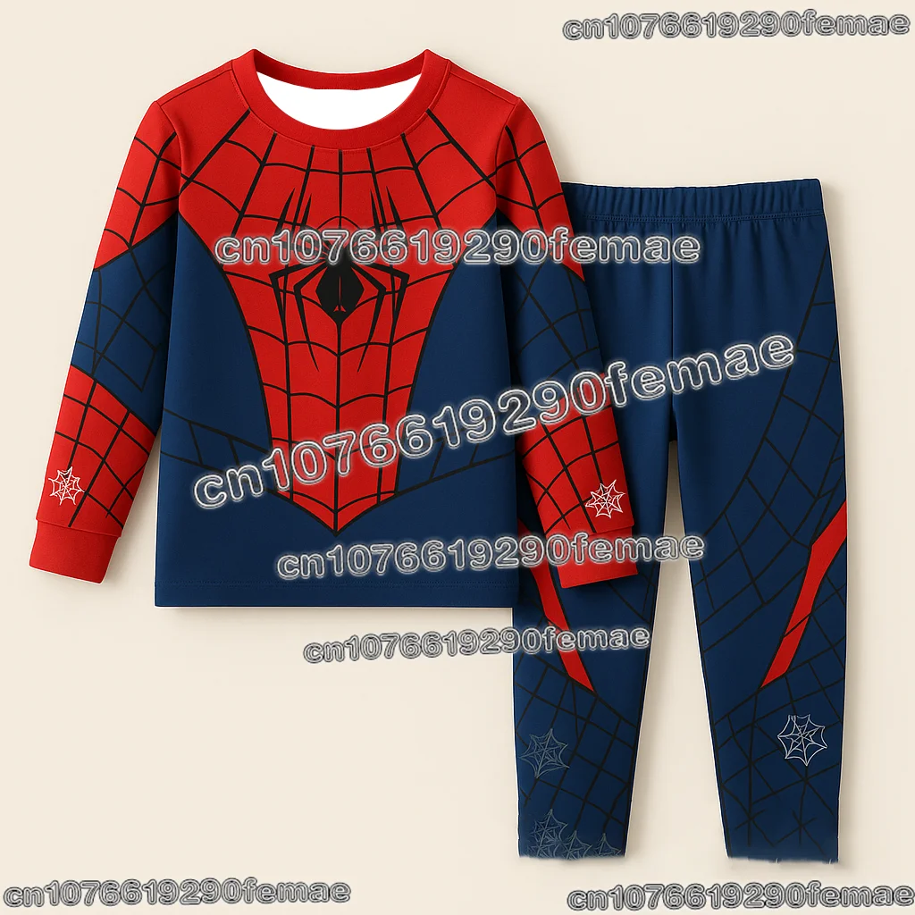 Spider-Man Cartoon Coppia oversize vestito T-shirt a maniche lunghe e pantaloni pigiama Abbigliamento casual per l'uso quotidiano domestico e all'aperto 1