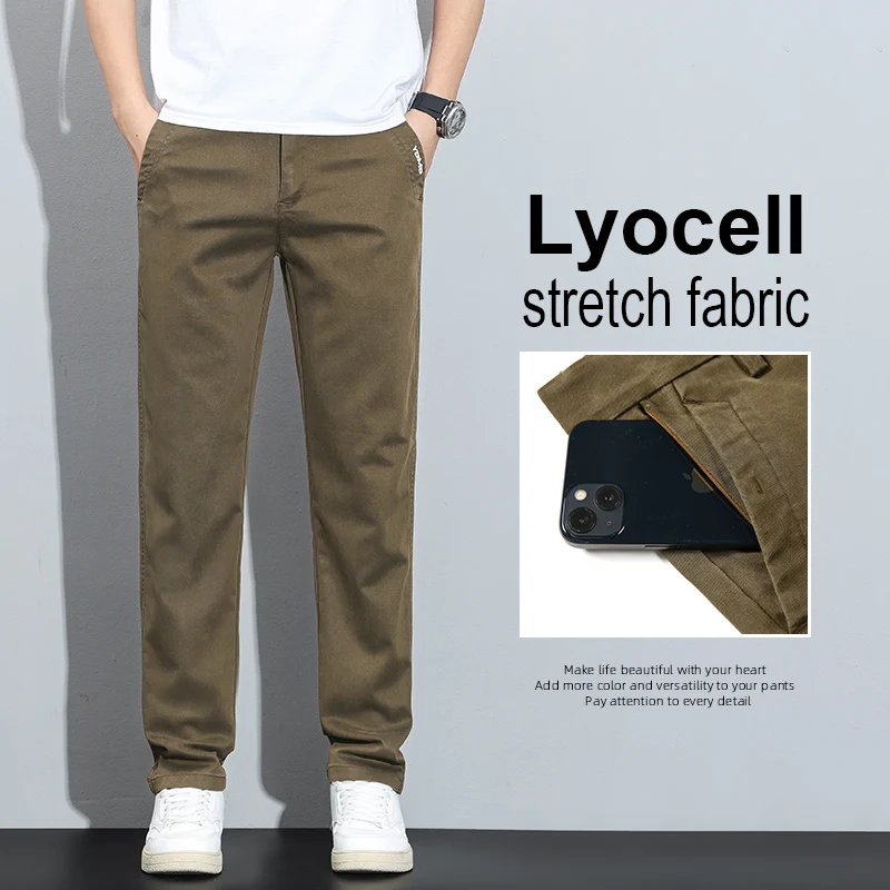 Pantaloni casual da uomo in Lyocell slim dritti 2025 Autunno Inverno Elastico in vita Comodo e versatile Pantaloni a gamba larga Taglie forti 38 2
