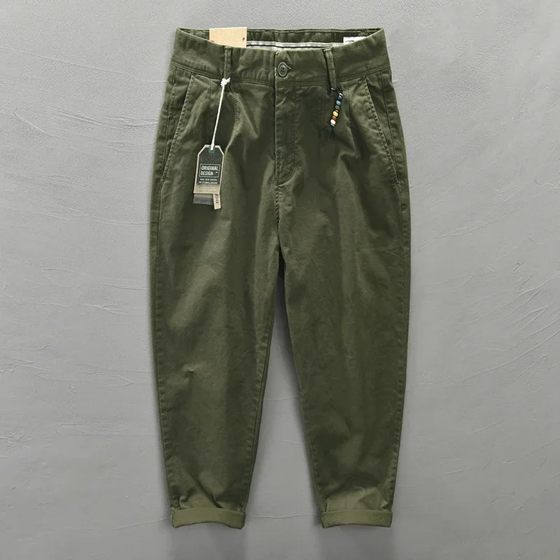 HIQOR 2024 Primavera Autunno Uomo Puro Cotone Uomini Pantaloni Cargo Stile Coreano Maschio Casual Cintura Allentata Metà di Vita Uomo Pantaloni Più Il Formato 38 1
