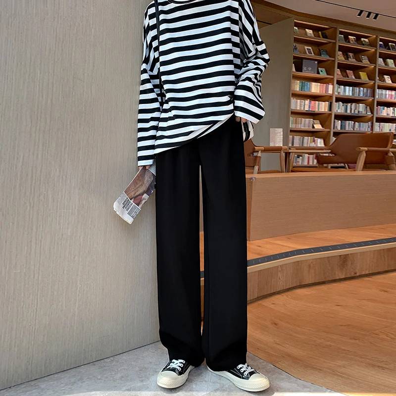 Pantaloni a gamba larga da donna Primavera Autunno Casual dritto stile OL Abiti larghi Pantalone femminile Solid Size S-4XL Pantaloni lunghi 4