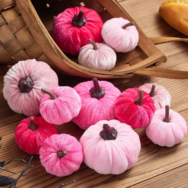 Centrotavola da tavolo con zucche finte in velluto di zucca di Halloween per il raccolto autunnale in fattoria Decorazione per feste di Halloween Puntelli di zucca 1
