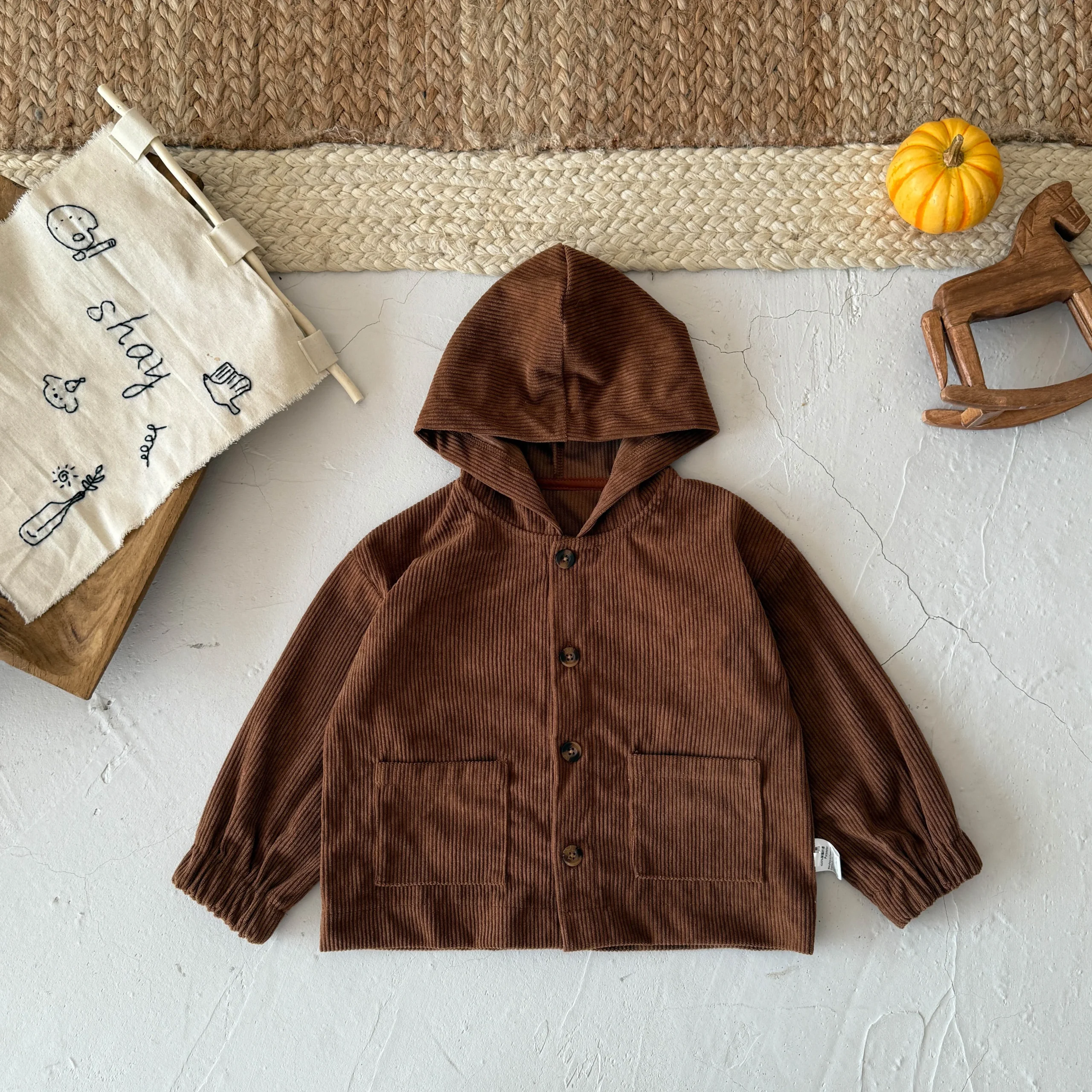 Nuovi vestiti autunnali per bambini da 0 a 3 anni, giacca con cappuccio in velluto a coste alla moda e facile da indossare per neonati 3