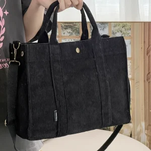 Borsa tote vintage in velluto a coste per donna, borsa a tracolla con chiusura a cerniera, perfetta per l'autunno inverno, l'uso quotidiano 1