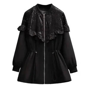 Giacca da donna casual in tinta unita con paillettes in pizzo fungo alla moda 1