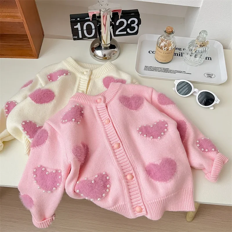 Cardigan lavorato a maglia da ragazza in stile coreano - Maglione primaverile per bambini con fiocco, top in lana calda e carina per i più piccoli, vestiti invernali per bambina 3