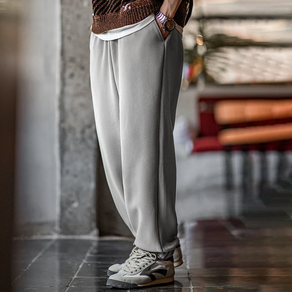 Pantaloni sportivi con risvolto in pile polare casual da uomo Maden Pantaloni foderati in pile in vita elastica tinta unita Pantaloni sportivi caldi a gamba dritta 4