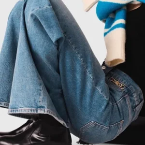 Pantaloni lunghi in denim larghi da donna 2025 Nuovi jeans a gamba dritta decorativi in metallo con cerniera a vita alta autunnali per donna 1