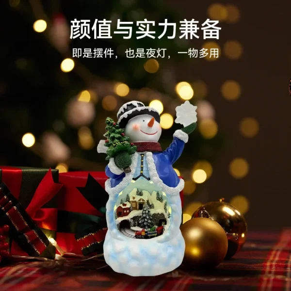 Lanterna elettrica rotante per albero di Natale con pupazzo di neve con decorazioni luminose a LED musicali, regalo di Capodanno 2025 1