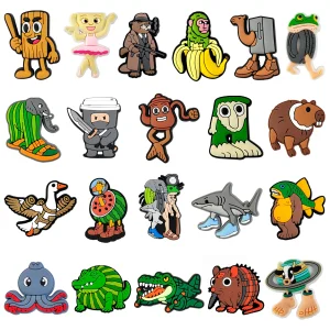 21-50 pezzi animali divertenti squalo giraffa scarpa fibbia charms rana elefante PVC sandalo da giardino accessori zaino per adulti fai da te 1