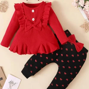 0-2 anni neonato Gilr primavera e autunno girocollo maniche lunghe stile principessa amore pantaloni stampati set di moda 1