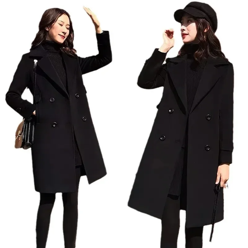 Cappotto di lana nero taglie forti 2025 Nuovo stile Donna Autunno Inverno Professionale di media lunghezza Alla moda Colletto in fibra di poliestere F... 5