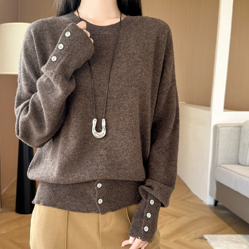 Autunno Inverno 100% Maglione di lana merino Donna O-Collo Pullover Moda casual Top in cashmere lavorato a maglia Donna Taglie forti Abbigliamento caldo 2