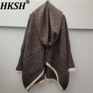 HKSH 2025 Autunno Inverno Nuova Donna Maglione Scialle Monopetto Color Block Maniche Lunghe Elegante Casual Cardigan Lavorato a Maglia HK14412 1