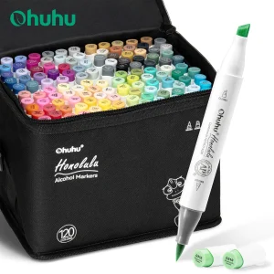 Ohuhu Honolulu 120 colori pennarelli set pennarelli per alcol artistici riutilizzabili doppia punta schizzi disegno manga materiale scolastico d'arte 1
