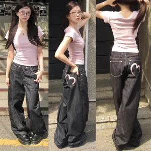 2025 Autunno Inverno Jeans denim da donna Y2K Jeans larghi vestibilità ampia Grunge Harajuku Cowboy Nuovo in pantaloni Jeans mamma coreana Punk retrò 1