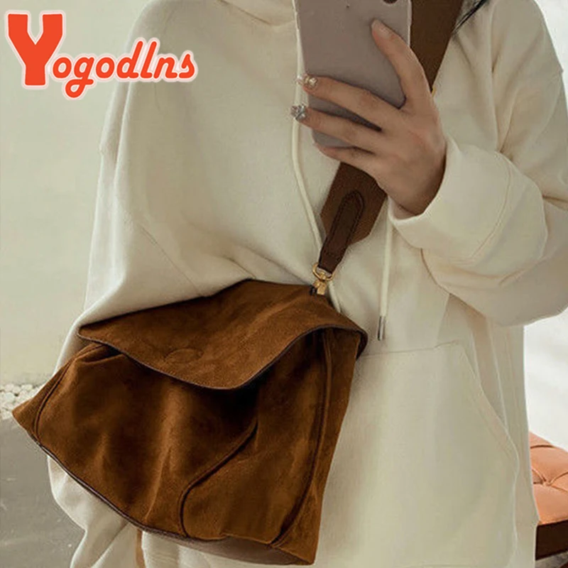 Yogodlns Borsa a tracolla in pile autunno inverno Borsa a tracolla in pelle smerigliata femminile Borsa a tracolla retrò Borsa a tracolla di grande capacità 3
