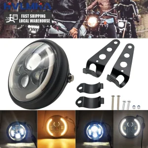 Faro per moto a LED da 7 pollici universale da 7.5 "a testa tonda per Cafe Racer Bobber Honda 1