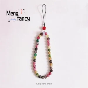 Perline di tormalina naturale catena di telefoni cellulari studenti nuovi gioielli di moda popolari con anello di pace in calcedonio semplice cinese 1