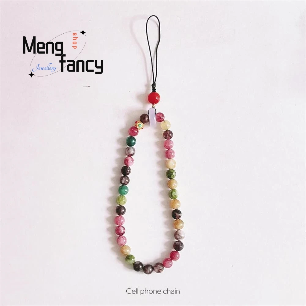 Perline di tormalina naturale catena di telefoni cellulari studenti nuovi gioielli di moda popolari con anello di pace in calcedonio semplice cinese 1