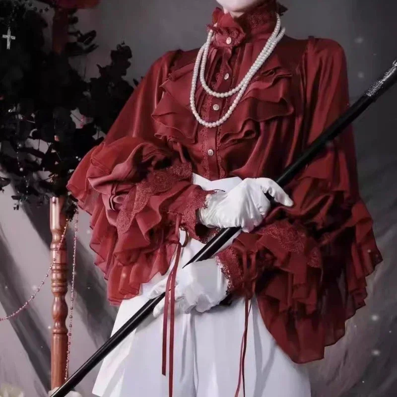 Camicetta Lolita carina giapponese Kawaii Camicia da donna con maniche a lanterna vintage Estate Y2k Estetica Patchwork in pizzo Top JK Blusas allentate 5