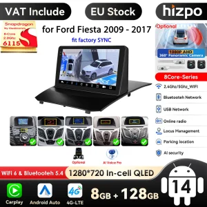 Schermo QLED da 9 pollici 2din Android autoradio lettore Video multimediale per Ford Fiesta 2009 - 2017 GPS Navi Carplay Auto 4G LTE RDS AI 1