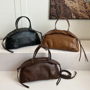 Borsa da donna autunno inverno Borsa da bowling di grande capacità Borsa a tracolla casual Borsa in pelle marrone stile vintage 1