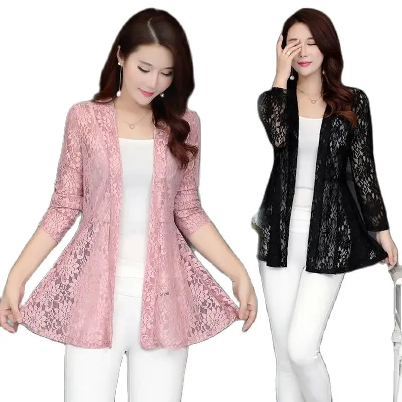 Moda Giacca in pizzo Scialle Donna Nuova estate Protezione solare Abbigliamento Cappotto autunnale da donna di mezza età Capispalla Cardigan sottile 2