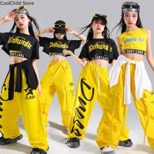Ragazze K-pop Cool Crop Top Lettere Pantaloni da jogging Bambino Hip Hop Costumi di danza di strada Bambini Streetwear Ragazza Gruppo Jazz Set di vestiti 1
