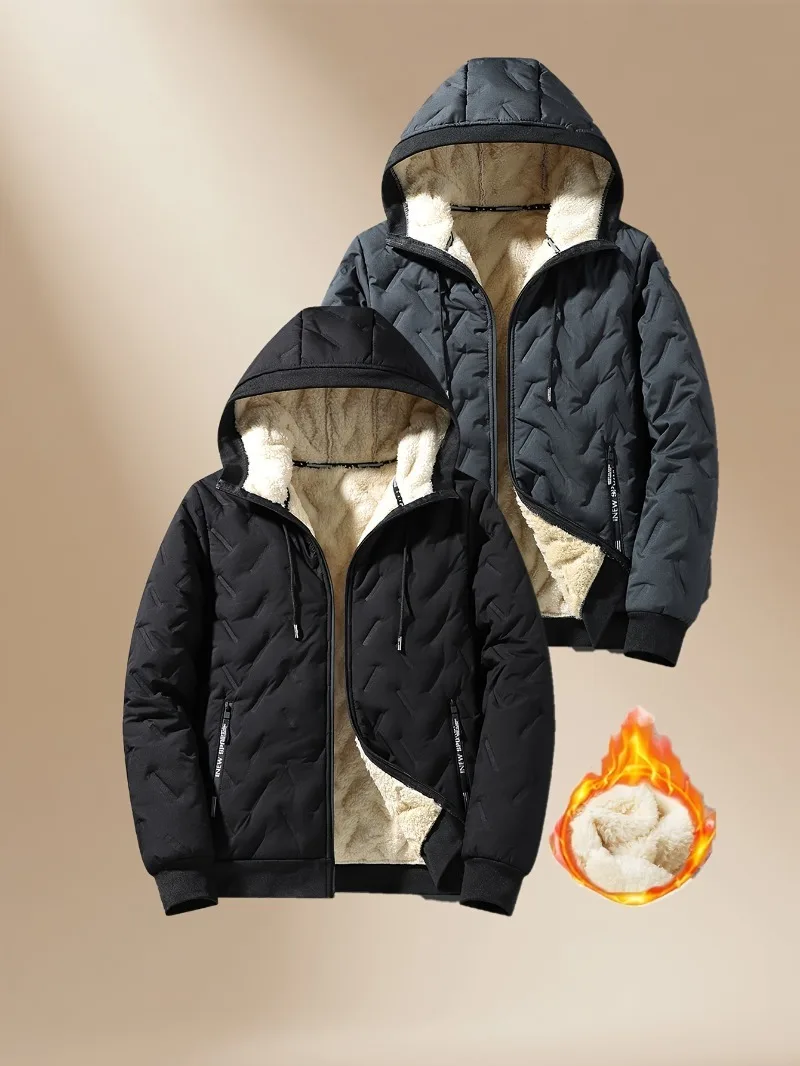 Giacca da uomo Cappotto invernale con isolamento termico con chiusura a zip intera, capispalla antivento con cappuccio Lavabile in lavatrice per la stagione fredda 4