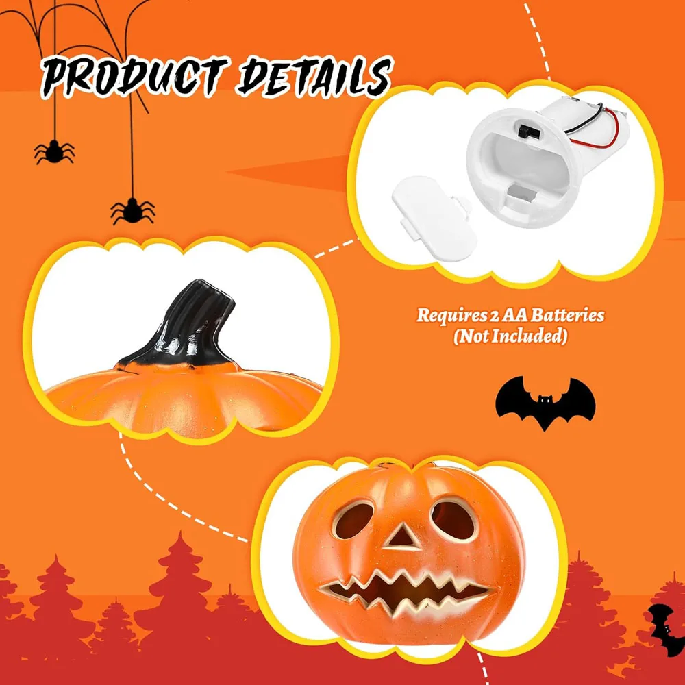 Set di lanterne di zucca di Halloween Lampada di zucca illuminata Luce a LED Arancione Decorazione di Halloween per la porta d'ingresso del portico Forniture per feste 5