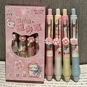 4 pz/set Simpatico Cartone Animato Cancellabile Penna Gel di Cancelleria per la Ragazza Kawaii Gattino Panda Penna di Scrittura 0.5mm Nero Blu Inchiostro Penna di Colore 1