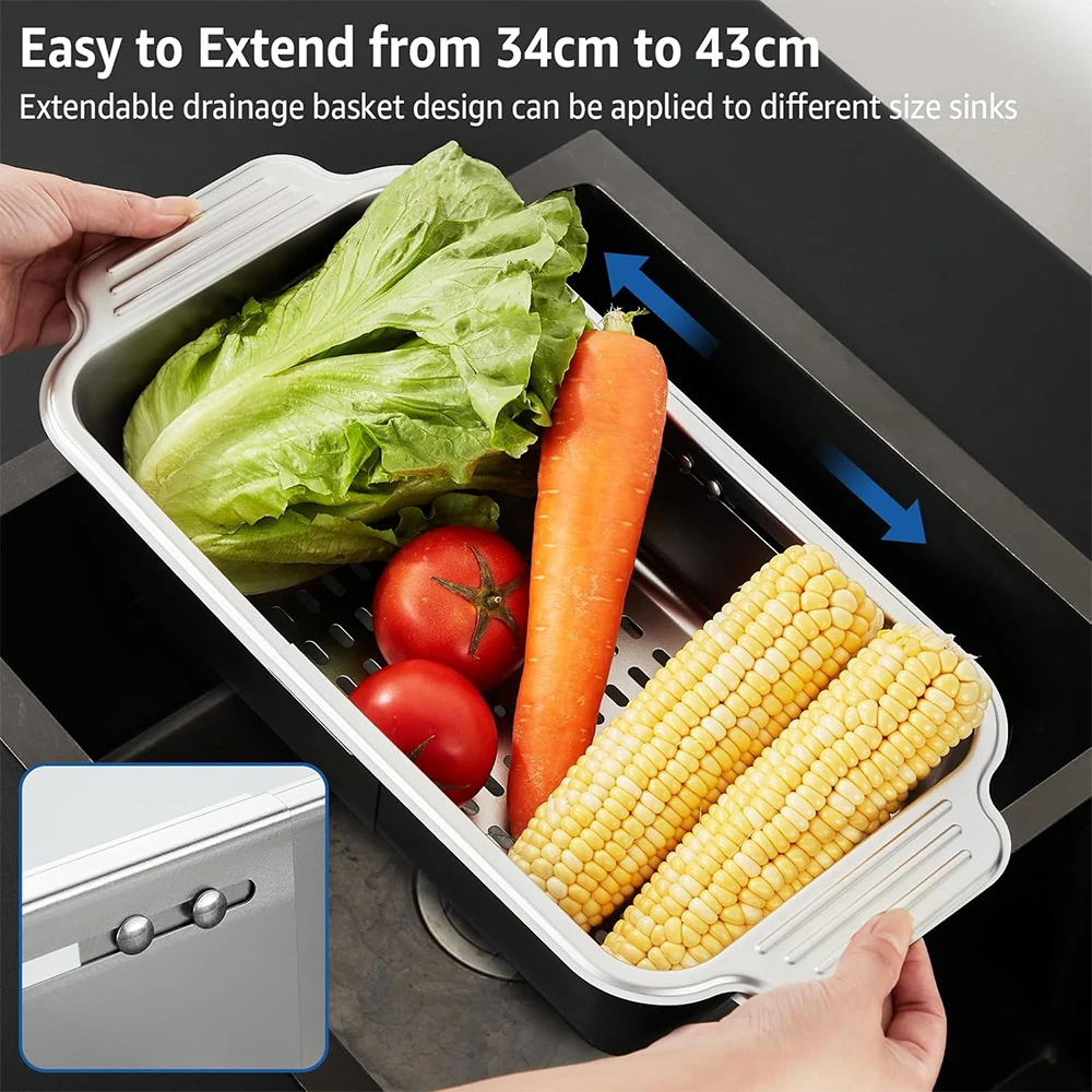 LMETJMA Lavello Espandibile Colino Lavello In Acciaio Inox Piatto Stendino Cucina Scolapiatti Cestino Vassoio di Scarico Lavello Organizzatore JT318 5