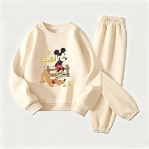 Bambino 2 pezzi Set Cartoon Felpe + Pantaloni Abbigliamento esterno Nuovo design Girocollo Felpe con cappuccio Tinta unita Pantaloni versatili Costume autunnale 1