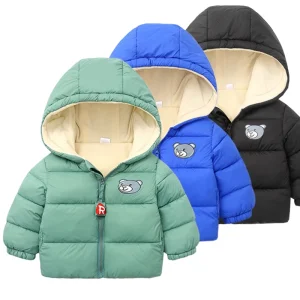 Giacca invernale in pile per neonati per bambini cappotto con cerniera orso cartone animato autunno ragazzo caldo piumini con cappuccio abbigliamento capispalla per bambini 1