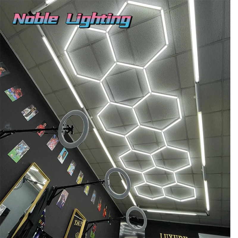 Muiti Garage Light Lampada a LED esagonale Lampada a LED a nido d'ape altamente efficiente personalizzata per officina di illuminazione a soffitto da barbiere 3