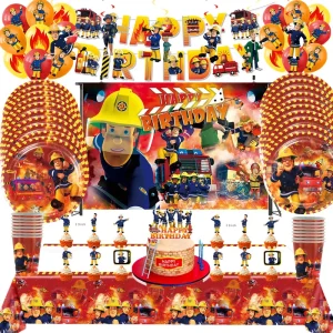 Pompiere Sam Party Supplies piatti tovaglioli tazze tovaglia Banner camion dei pompieri decorazioni per feste bambini ragazzi Decor forniture 1