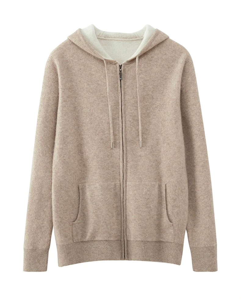 Comodo e pigro nuovo maglione con cappuccio da uomo in lana Merino 100% sciolto e spesso cappotto cardigan casual con cerniera per l'autunno e l'inverno 6