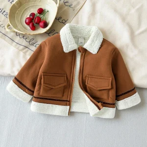 Autunno/Inverno Colletto rovesciato Manica lunga Giacche calde Moda Neonati maschi Capispalla in pile Cerniera coreana per cappotto di moda 1-3 anni 1