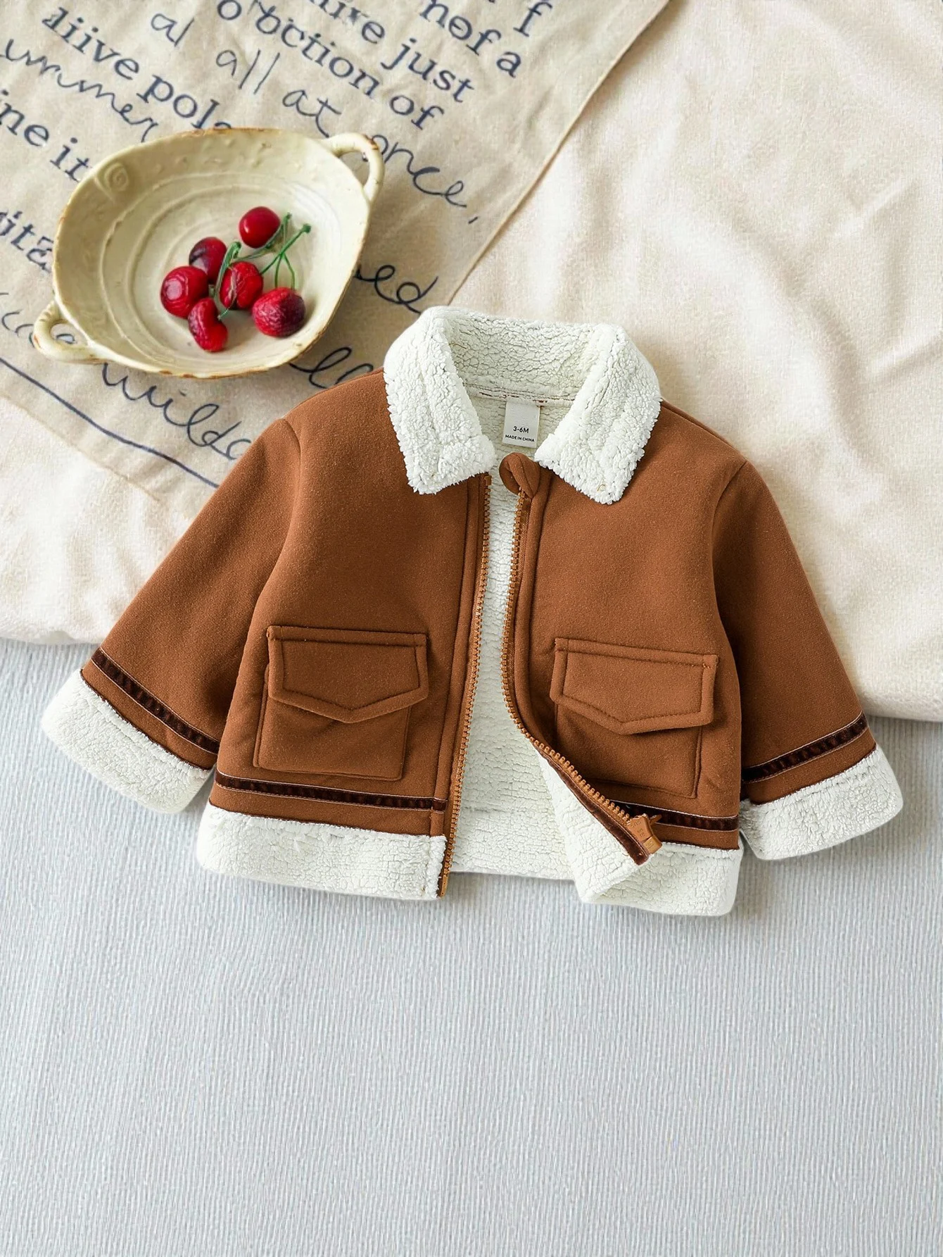 Autunno/Inverno Colletto rovesciato Manica lunga Giacche calde Moda Neonati maschi Capispalla in pile Cerniera coreana per cappotto di moda 1-3 anni 1
