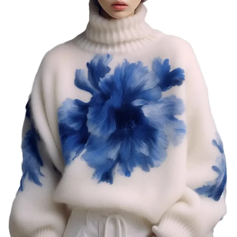 Elegante High-End Feel Polo bianco maglione con collo alto da donna 2024 inverno nuovo top lavorato a maglia morbido pullover flessibile alla moda 3