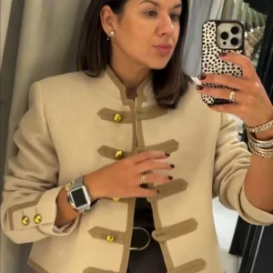 HH Donna Moda invernale Versatile colletto alla coreana Spalla imbottita con nodo in corda Giacca monopetto Cappotto con tasche casual chic femminile 1