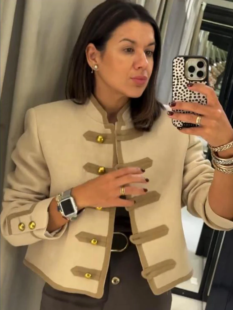 HH Donna Moda invernale Versatile colletto alla coreana Spalla imbottita con nodo in corda Giacca monopetto Cappotto con tasche casual chic femminile 1