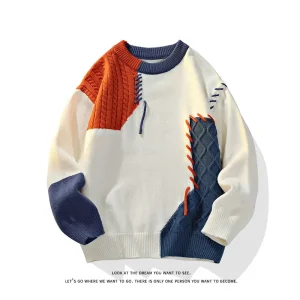 2025 Autunno Inverno Caldo Uomo Maglioni Stile coreano Patchwork Pullover Girocollo Maglione lavorato a maglia Uomo Donna Maglieria moda 1