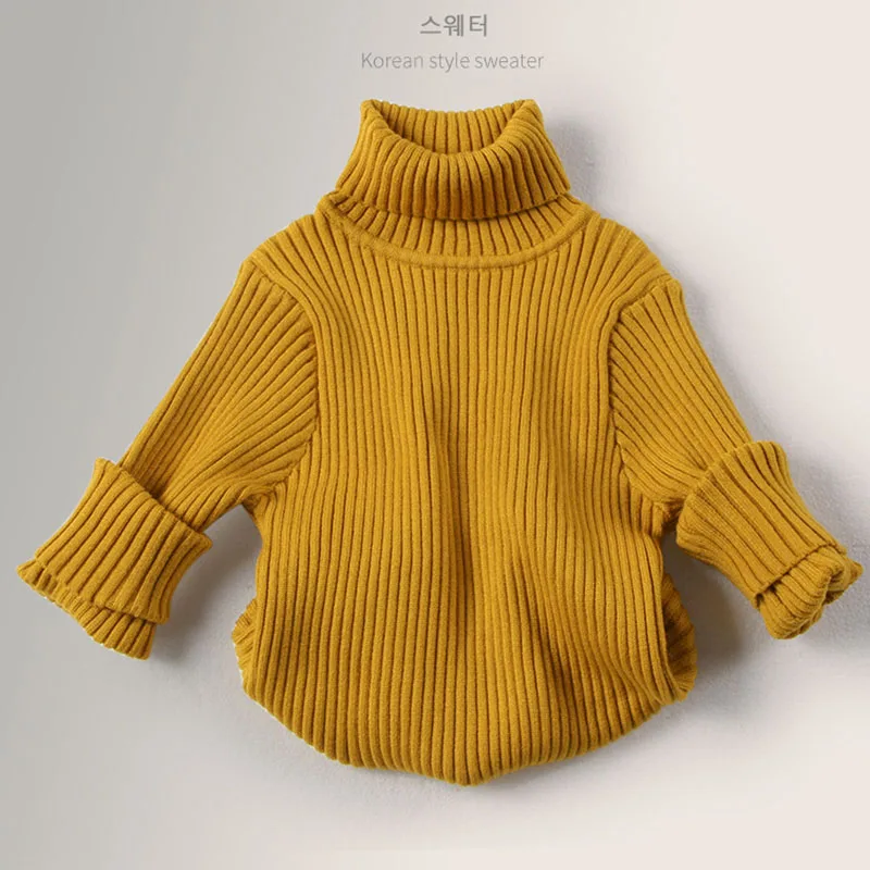 Autunno inverno nuovi neonati maschi ragazze maglioni dolcevita bambini Pullover Top tinta unita maglioni fondo lavorato a maglia abbigliamento per bambini 5