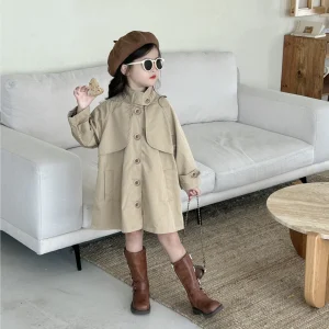 2025 Moda Ragazze Bambino Lungo Trench Cappotti Primavera Autunno Giubbotti Vestiti Bambini Bambini Abbigliamento Casual Overwear 1-10Y 1